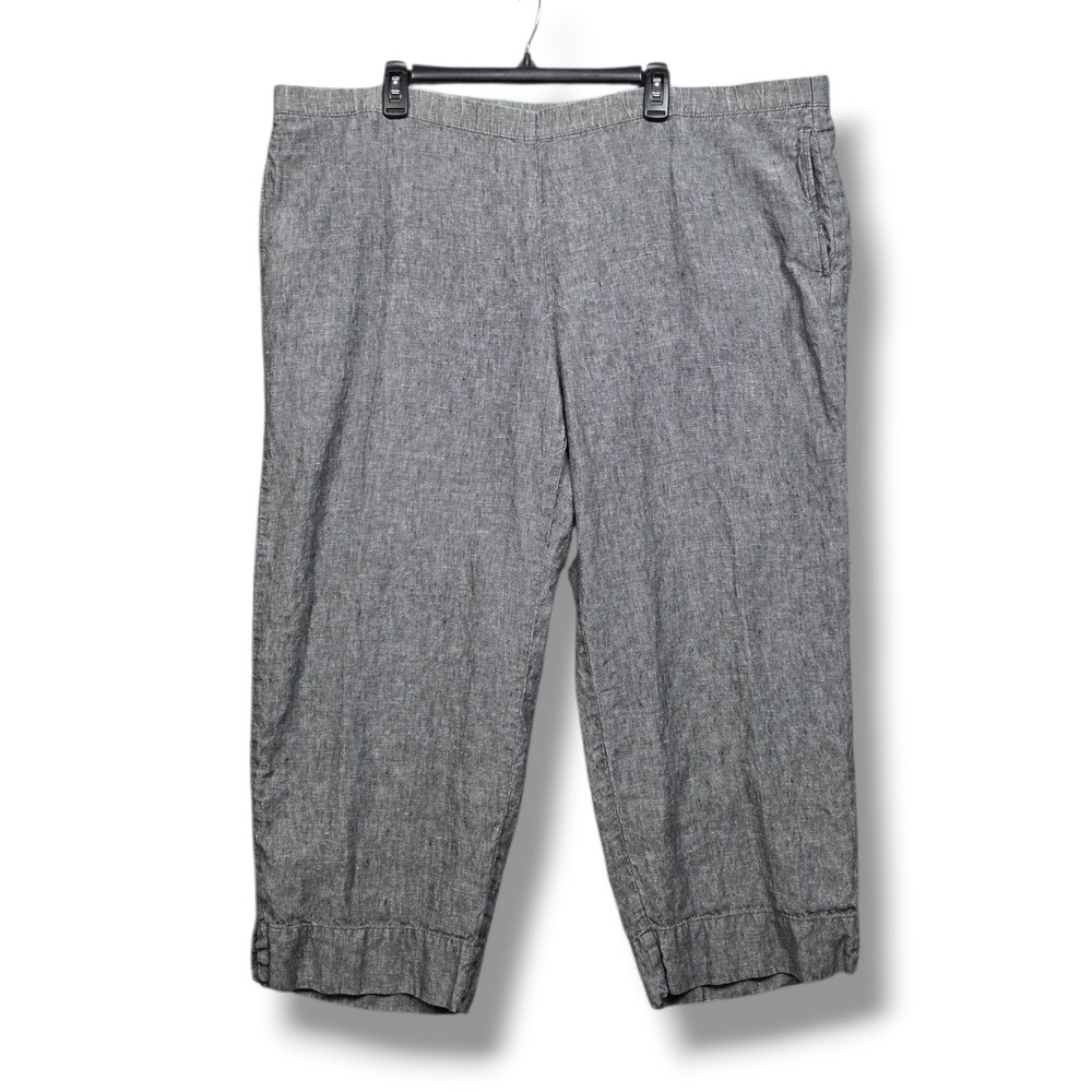 J Jill Love Linen Cropped Pant Womens 2X Chambray Blue Notch Hem Capri Lagenlook